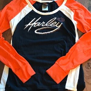 Harley Davidson long Sleeve Shirt - Black and Orange adult small juniors large.